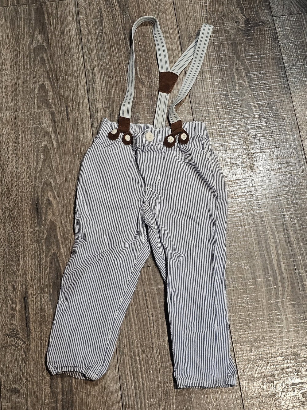 baby B'gosh  Suspenders Pants Size 2T Blue and White Striped